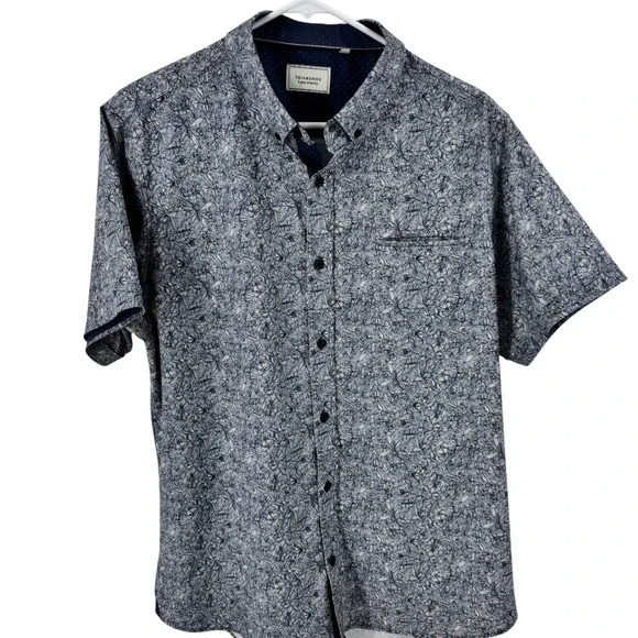 7Diamonds Mens Short Sleeve Button Up Shirt Blue Floral Print 4 Way Stretch Sz L - Picture 3 of 12